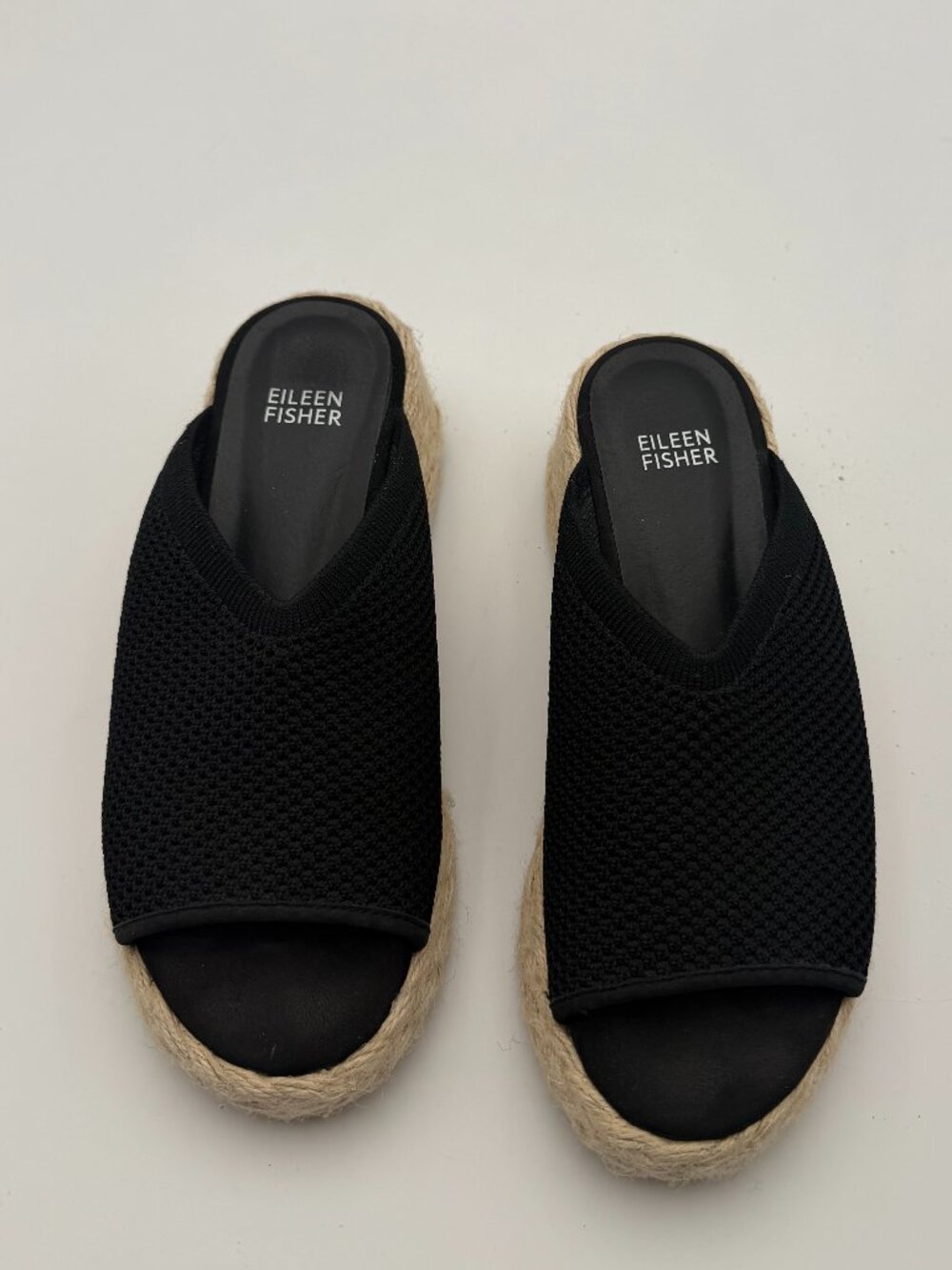Eileen Fisher Black Knit Espadrille Slides